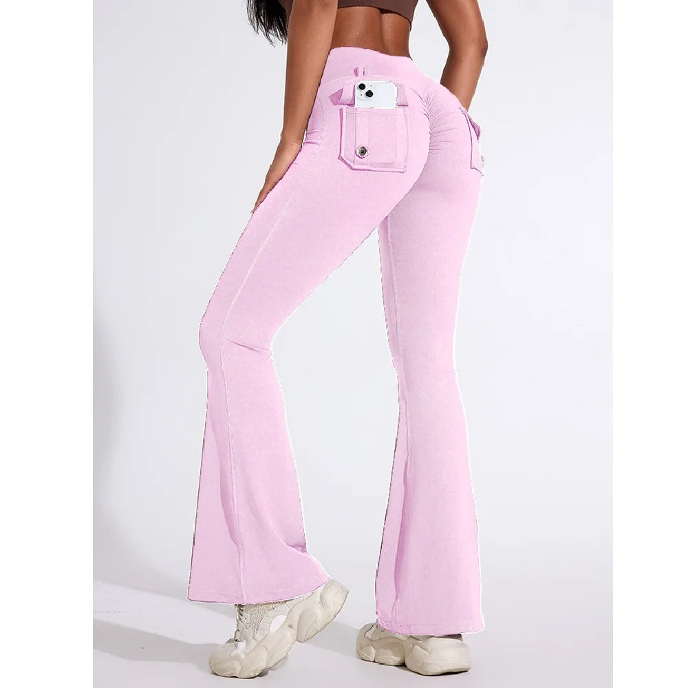 Women's Tight Fitting High Waist Butt-Lifting, Button Back Pocket Fitness Yoga Leggings...