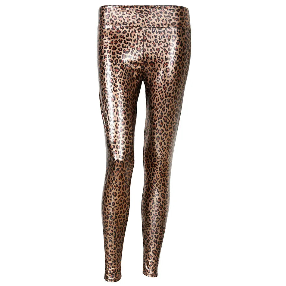 Women's Shiny Elastic Mid Waist Ankle-Length Leopard Leggings...