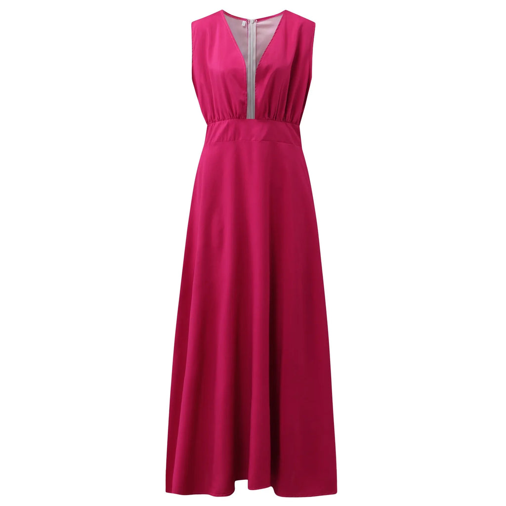 Women's Beautiful Pink A Line V Neck Sleeveless, High Waist, Elegant Holiday Long Dresses...........................