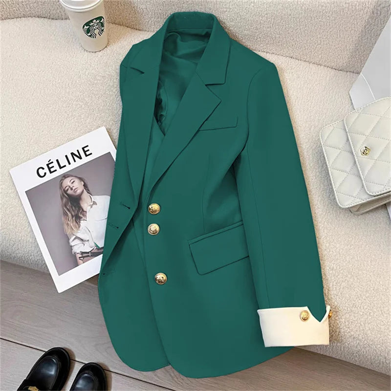 Women's Vintage Spring Autumn Single-breasted Casual Blazer Suit Jacket...