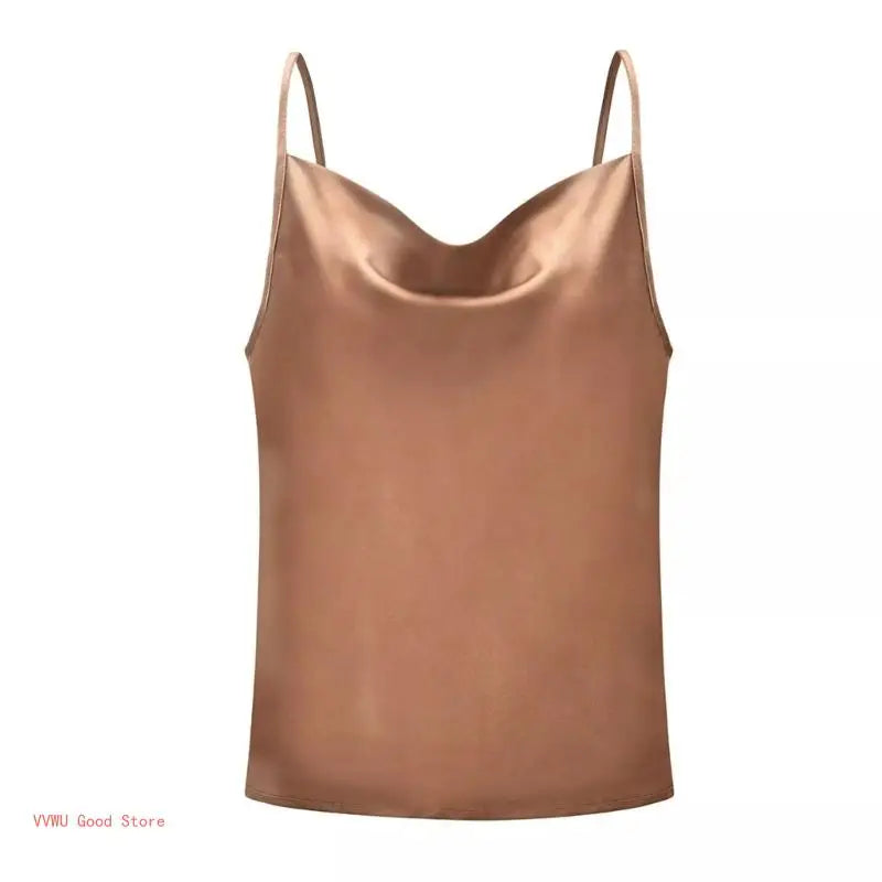 Women Strappy Plain Sling Vest Solid Color Cowl Neck Sleeveless Camisole