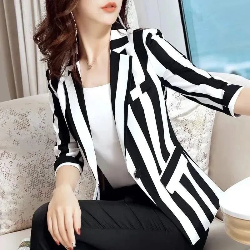 Women's Striped Small Slim Waist Spring/Autumn Blazer Suit Jacket...