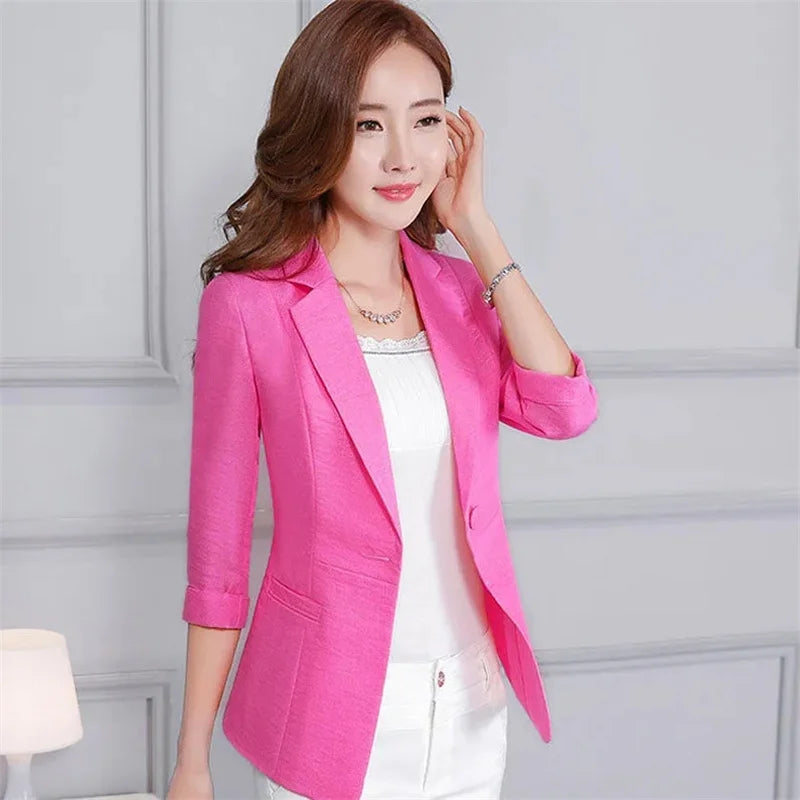 Women's Elegant Classy Seven-Minute Sleeve Pink Office Blazer...