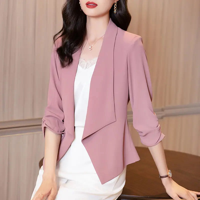 Women's New Spring and Autumn Commuting Minimalist Versatile Chiffon Three Quarter Slim Fit Solid Color Lapel Coat...