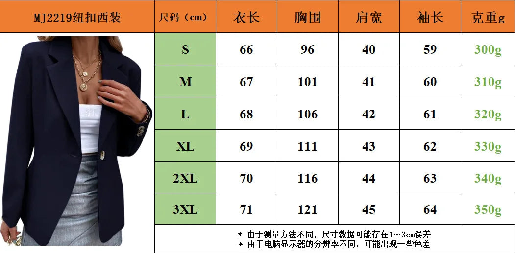 Women's Spring Long Sleeve Solid Colors One-button Simple Casual Basic Office Blazer Jackets...