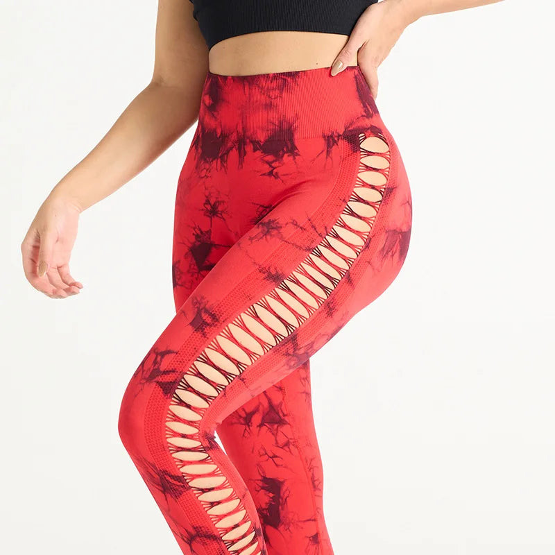 Women's Sexy Skinny Stretch Butt Lifting High Waist Seamless Hollow Out Tie Dye Yoga, Gym Leggings...