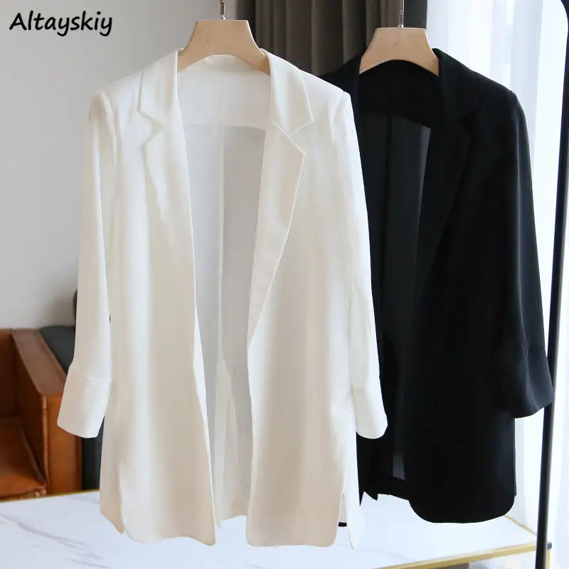 Women's Chic Thin Solid Colors Summer Blazers...