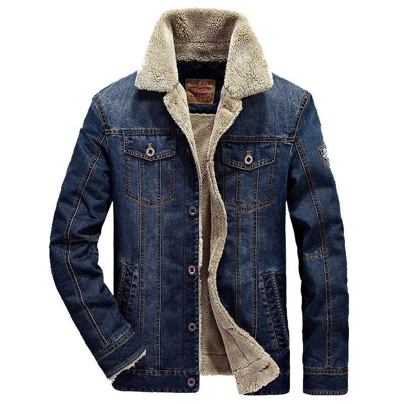 Mens Casual Winter Oversized  Streetwear Fleece Denim Jacket For The Big Guys Size 6XL 7XL