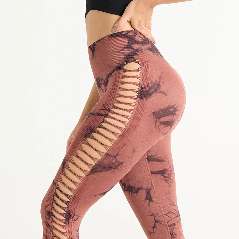 Women's Sexy Skinny Stretch Butt Lifting High Waist Seamless Hollow Out Tie Dye Yoga, Gym Leggings...
