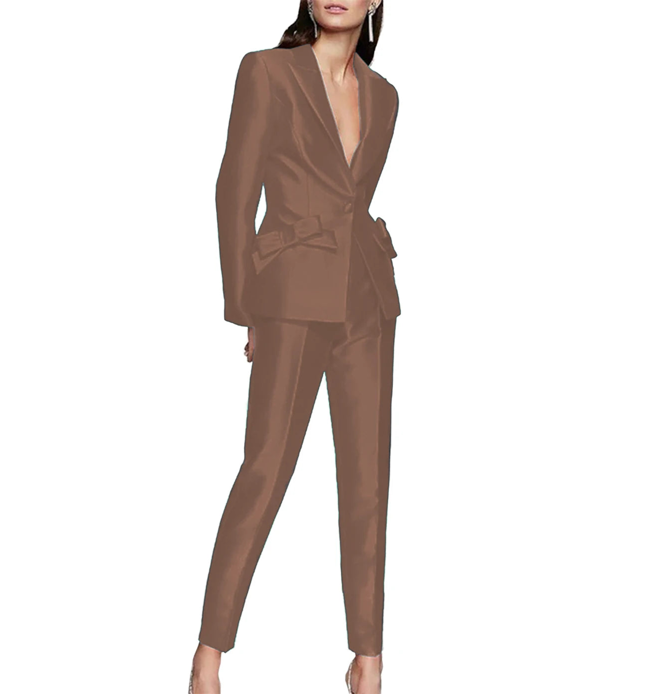 New Women's Luxury Two-Piece Single Button Slim With Bow Blazer Party Suits...