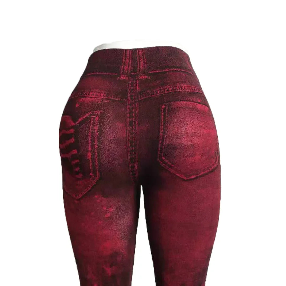 Women's Imitation Distressed Denim Jeans High Waist Leggings...