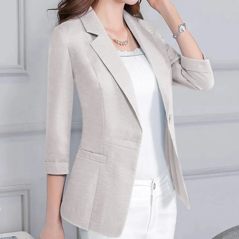 Women's Elegant Classy Seven-Minute Sleeve Pink Office Blazer...