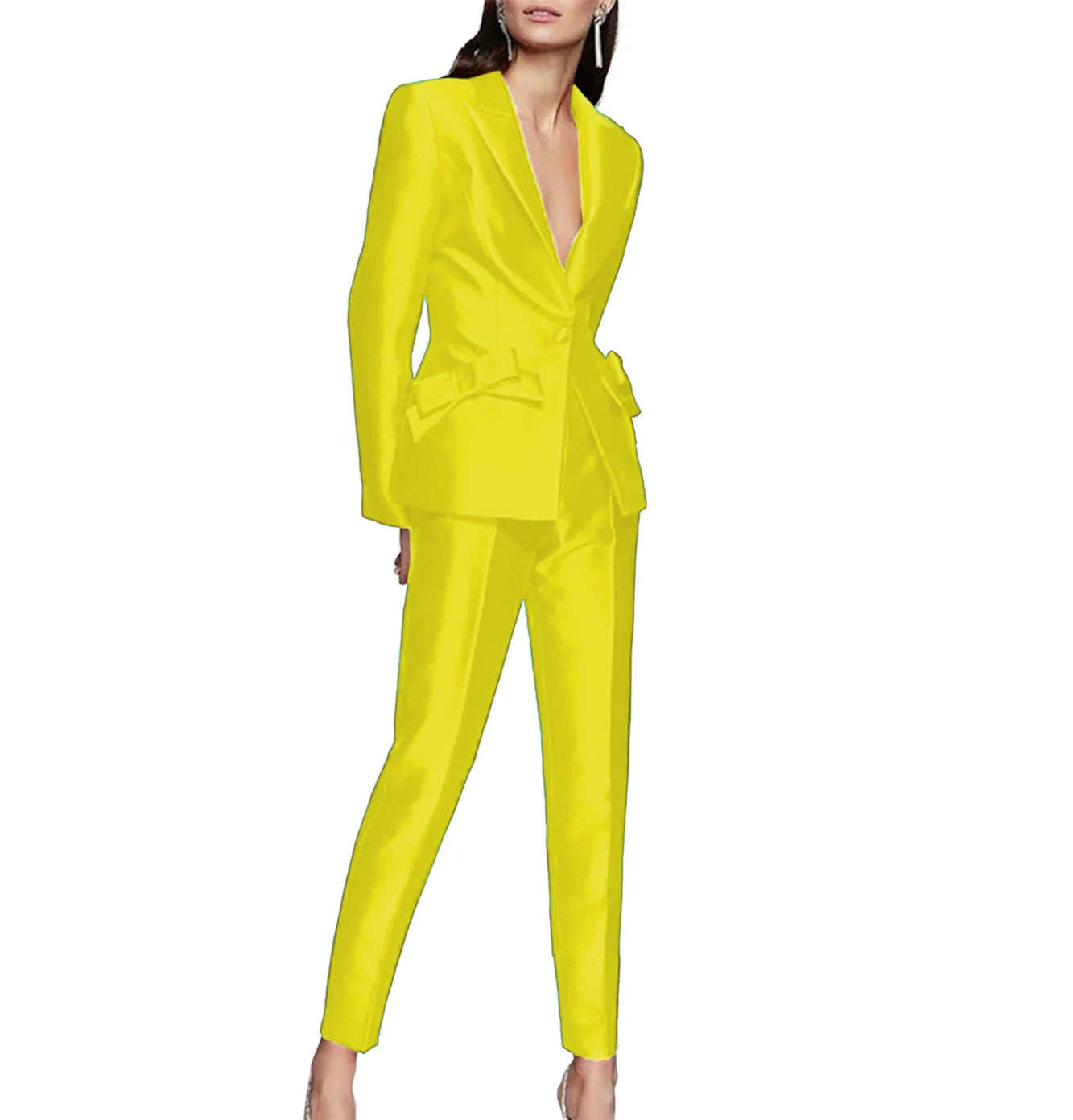 New Women's Luxury Two-Piece Single Button Slim With Bow Blazer Party Suits...