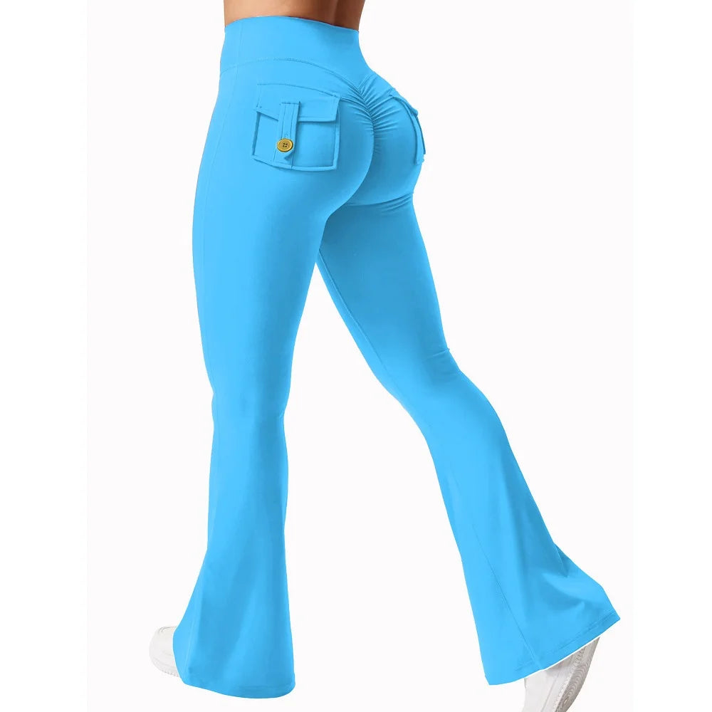 Women's Tight Fitting High Waist Butt-Lifting, Button Back Pocket Fitness Yoga Leggings...