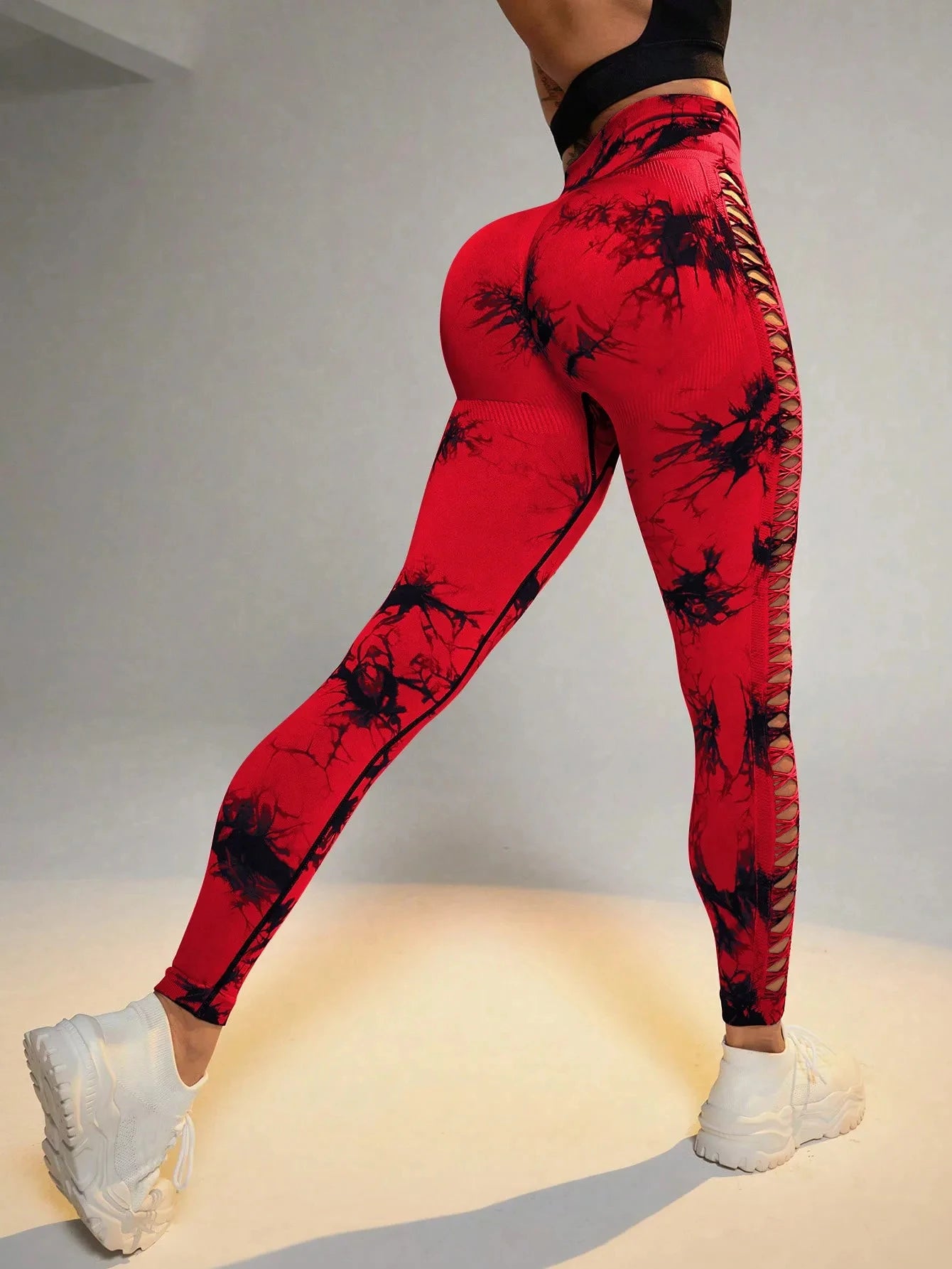 Women's Sexy Skinny Stretch Butt Lifting High Waist Seamless Hollow Out Tie Dye Yoga, Gym Leggings...