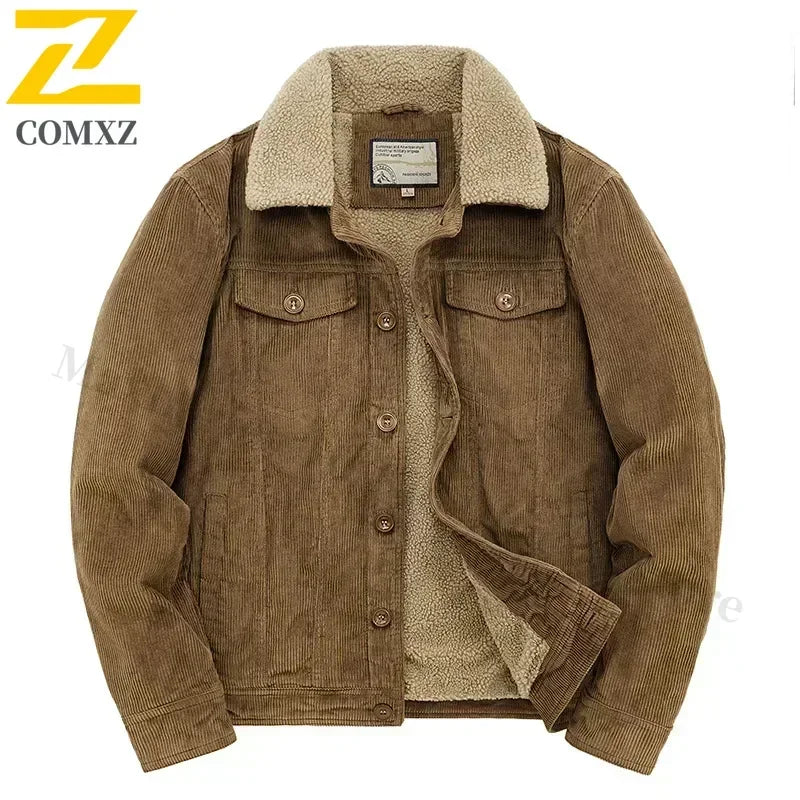 Men's Warm Cotton Padded Corduroy Fur Collar Windbreaker Jackets....