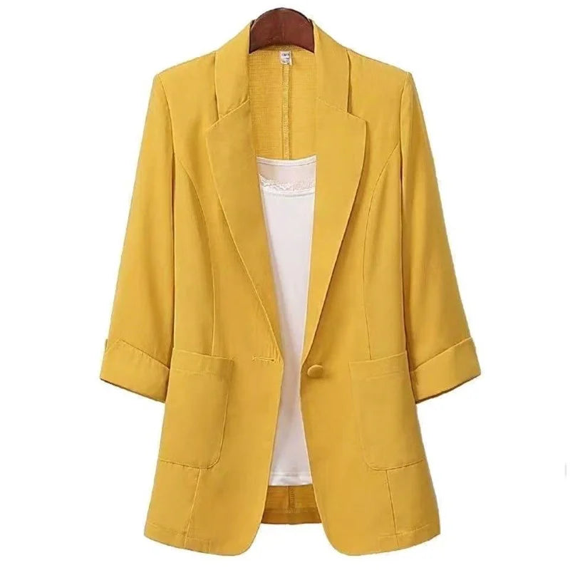 Women's New Spring/Summer Cotton Fabric Solid Color Yellow, Black, and White Loose Oversized Suit Jacket...
