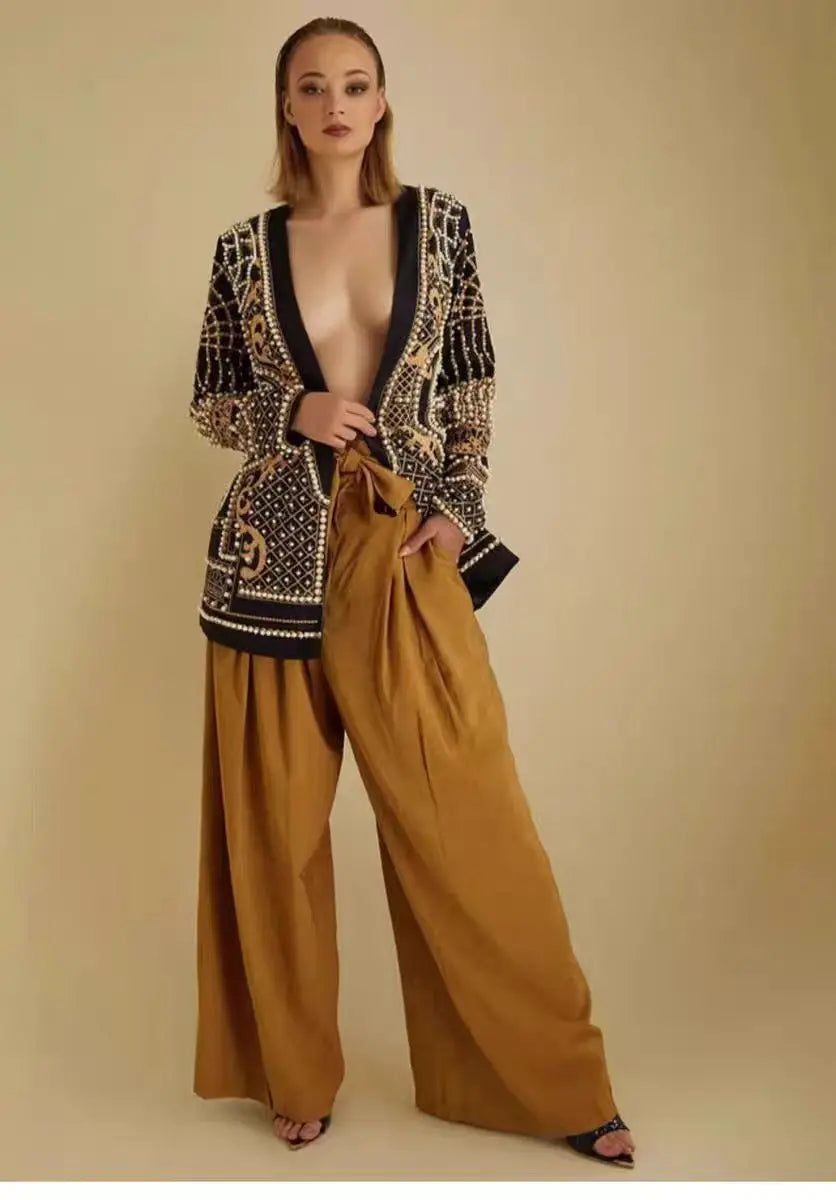 Women's New Trendy High Quality Fashion Beaded V-neck Blazers...