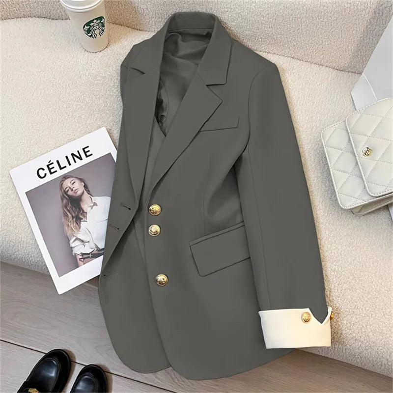 Women's Vintage Spring Autumn Single-breasted Casual Blazer Suit Jacket...