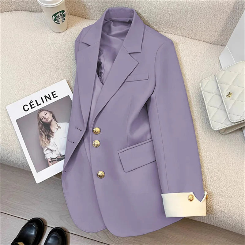 Women's Vintage Spring Autumn Single-breasted Casual Blazer Suit Jacket...