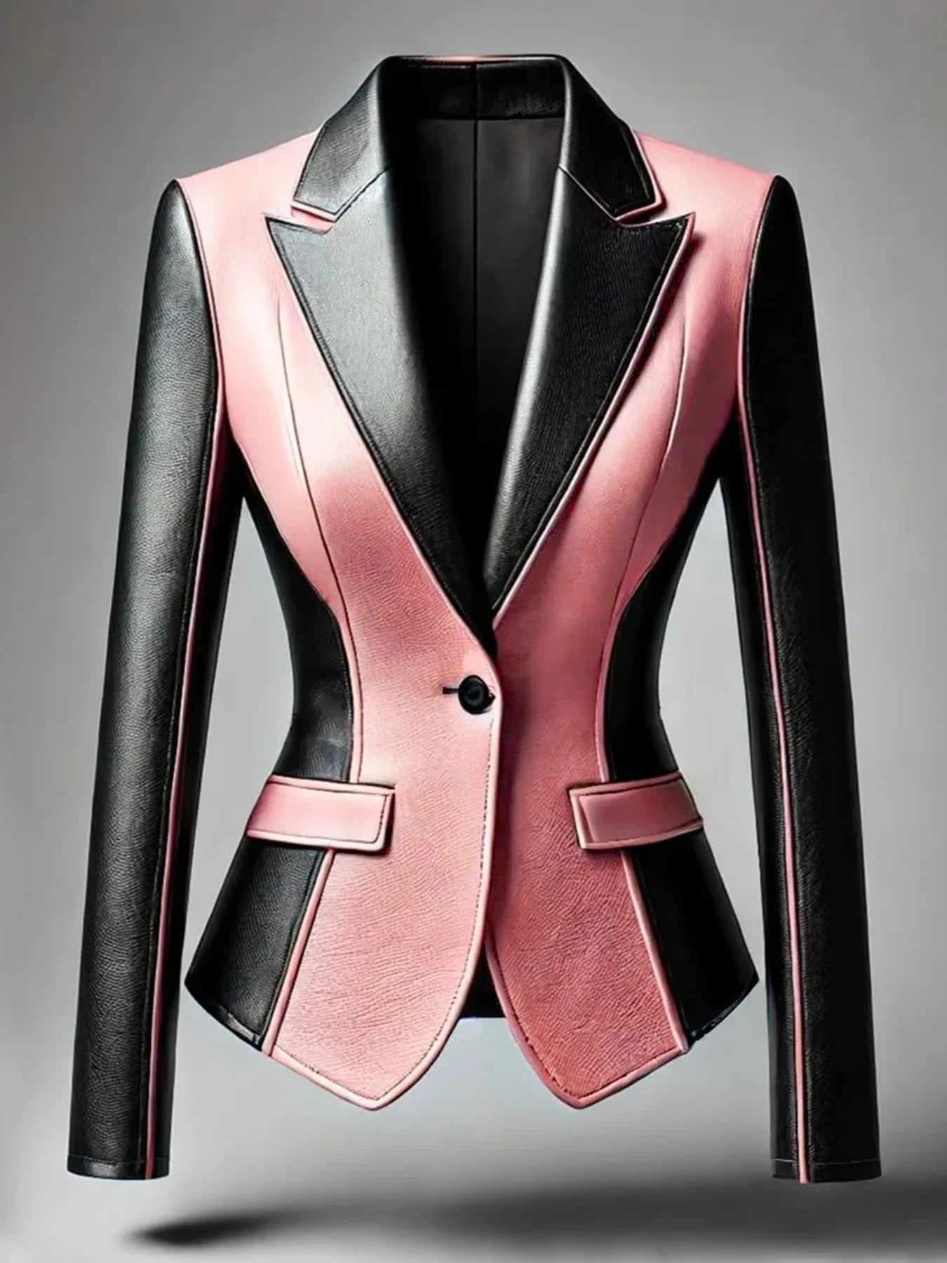 Women's Formal Colorblock, Turn Down Collar, Single Button, Slim Leather Jacket...