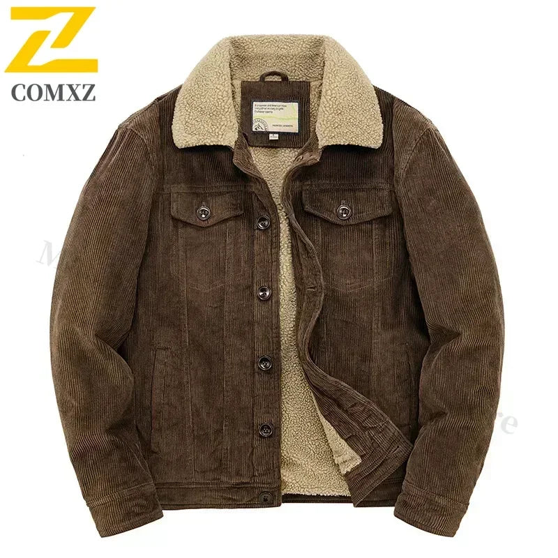 Men's Warm Cotton Padded Corduroy Fur Collar Windbreaker Jackets....