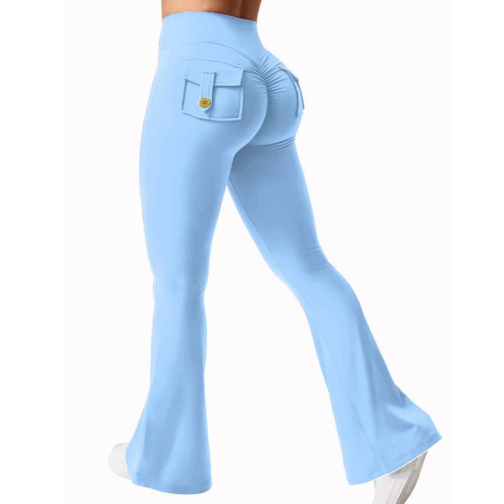 Women's Tight Fitting High Waist Butt-Lifting, Button Back Pocket Fitness Yoga Leggings...