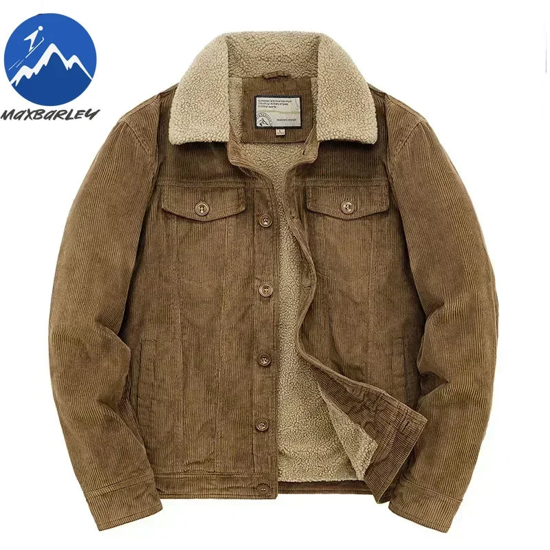 Men's Warm Cotton Padded Corduroy Fur Collar Windbreaker Jackets....