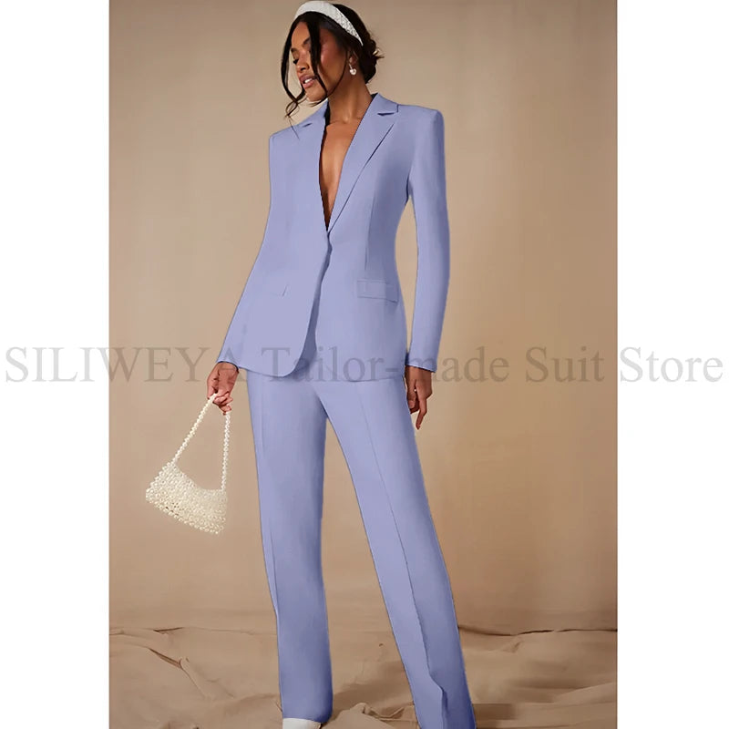 Women's Luxury White Single Breasted 2 Pieces Lady's Blazers Jacket Pants Suit...