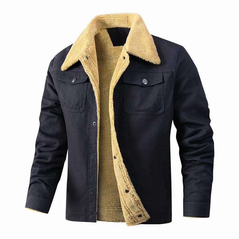 Winter Men's Casual Warm Fleece With Turn-Down Collar Jacket...