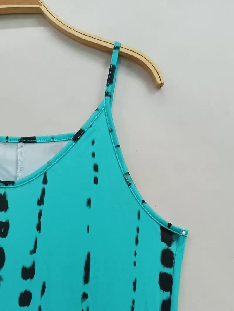 Women's Casual Tie Dye Printed Spaghetti Strap Maxi Long Dress With Loose V-neck...