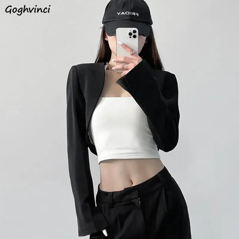 Women's Sexy Cropped Long Sleeve Chic Style Spring Blazers Jacket Solid Color...