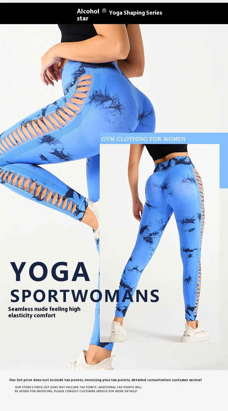 Women's Sexy Skinny Stretch Butt Lifting High Waist Seamless Hollow Out Tie Dye Yoga, Gym Leggings...