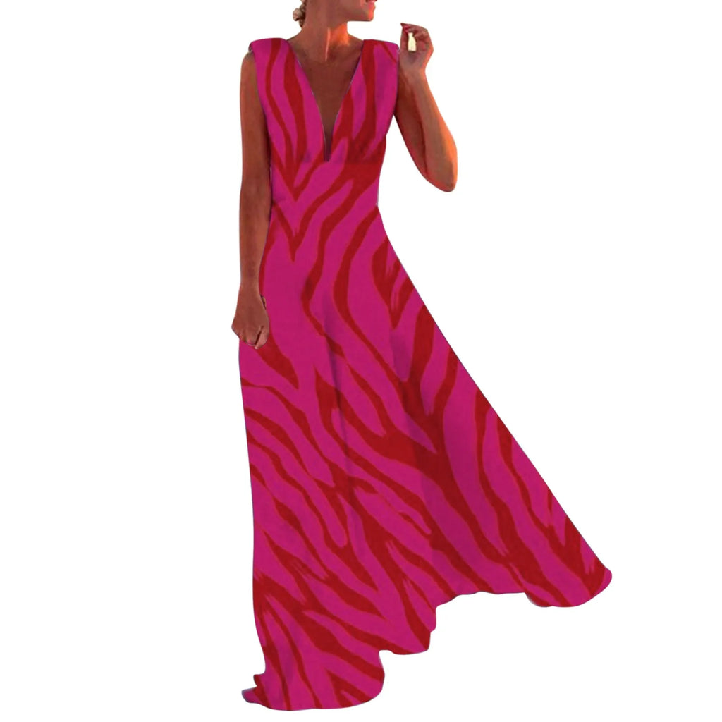 Women's Beautiful Pink A Line V Neck Sleeveless, High Waist, Elegant Holiday Long Dresses...........................