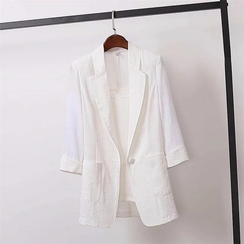 Women's New Spring/Summer Cotton Fabric Solid Color Yellow, Black, and White Loose Oversized Suit Jacket...