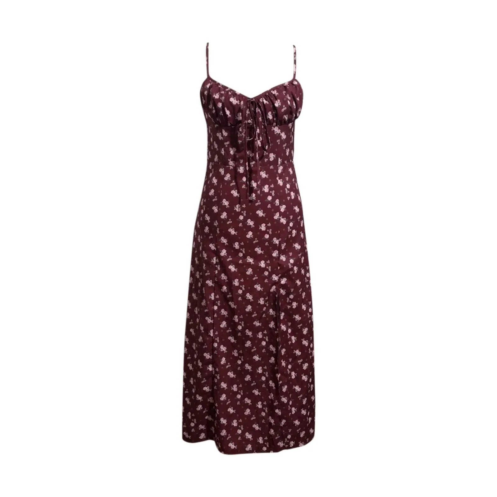 Elegant Classy Flower Print Spaghetti Straps Dress With Side Spit
