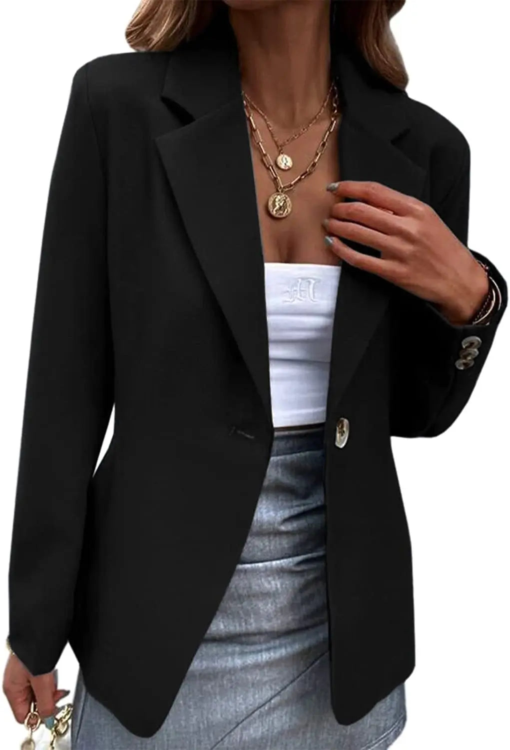 Women's Spring Long Sleeve Solid Colors One-button Simple Casual Basic Office Blazer Jackets...