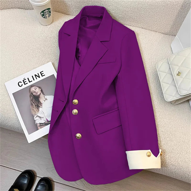 Women's Vintage Spring Autumn Single-breasted Casual Blazer Suit Jacket...