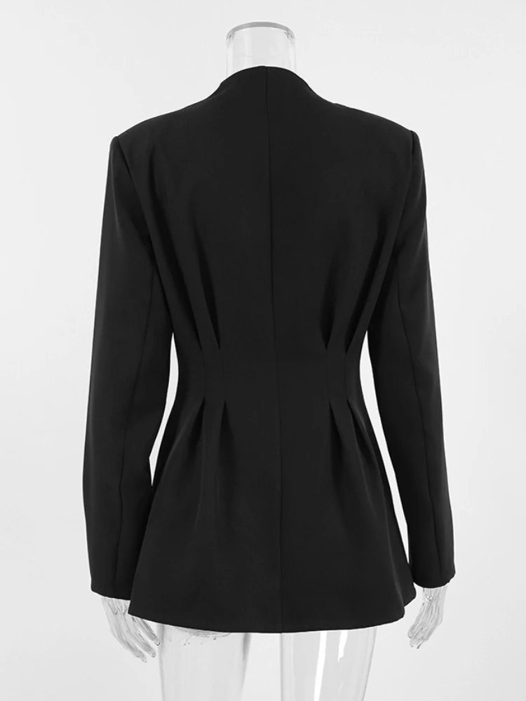 Women's Elegant V-neck Tunics Black Long Sleeve Single Breasted Slim Blazers...