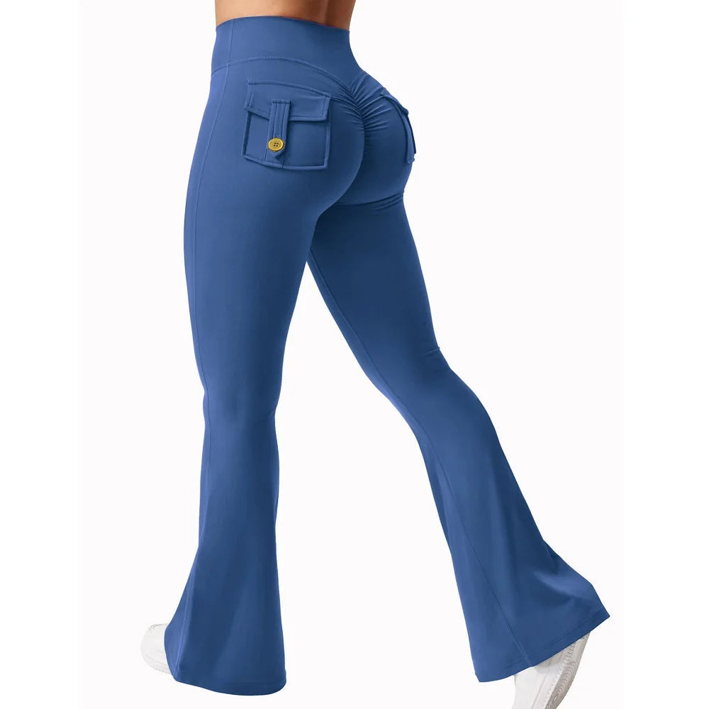 Women's Tight Fitting High Waist Butt-Lifting, Button Back Pocket Fitness Yoga Leggings...