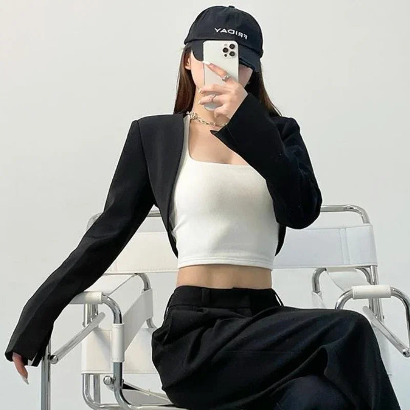 Women's Sexy Cropped Long Sleeve Chic Style Spring Blazers Jacket Solid Color...