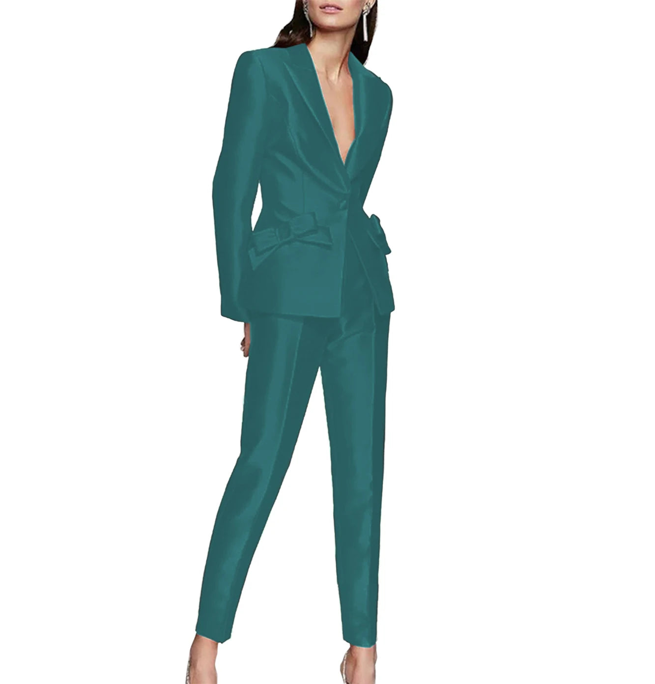 New Women's Luxury Two-Piece Single Button Slim With Bow Blazer Party Suits...