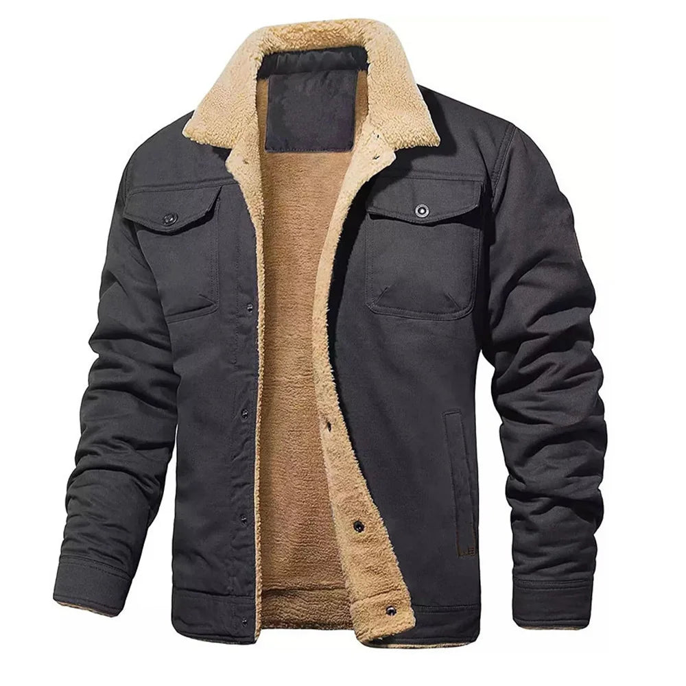 Mens Fashion Fleeced Thick Warm Casual Winter Jacket Solid Colors....