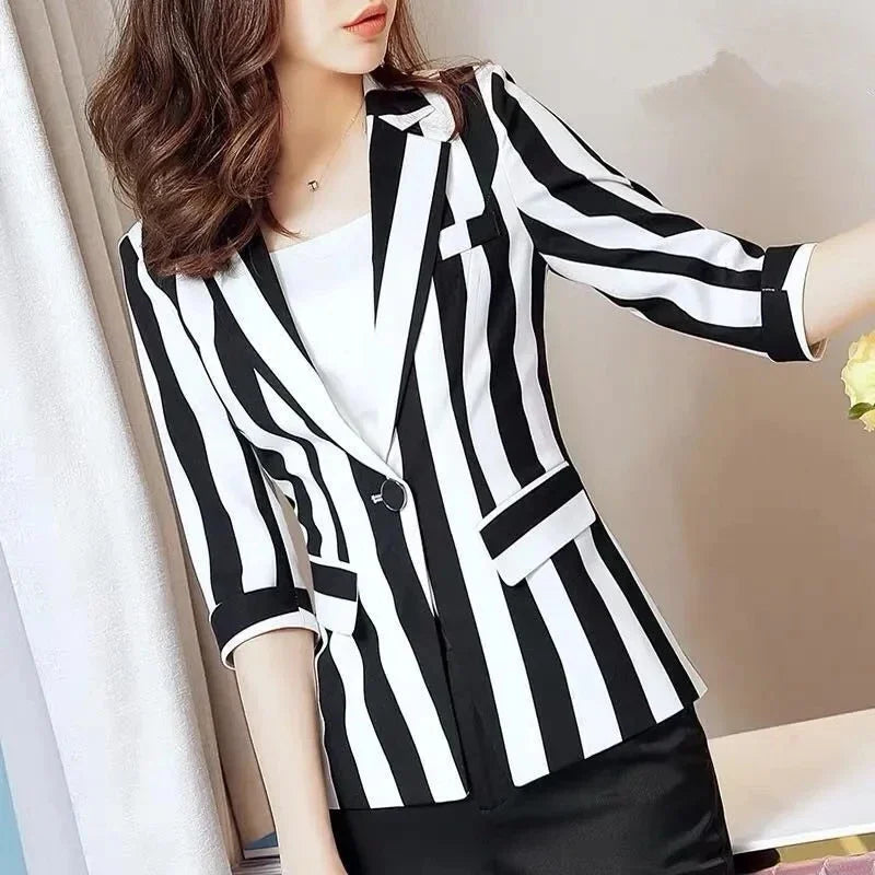 Women's Striped Small Slim Waist Spring/Autumn Blazer Suit Jacket...