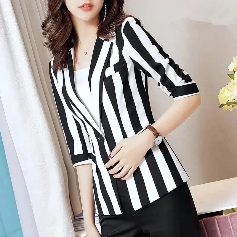 Women's Striped Small Slim Waist Spring/Autumn Blazer Suit Jacket...