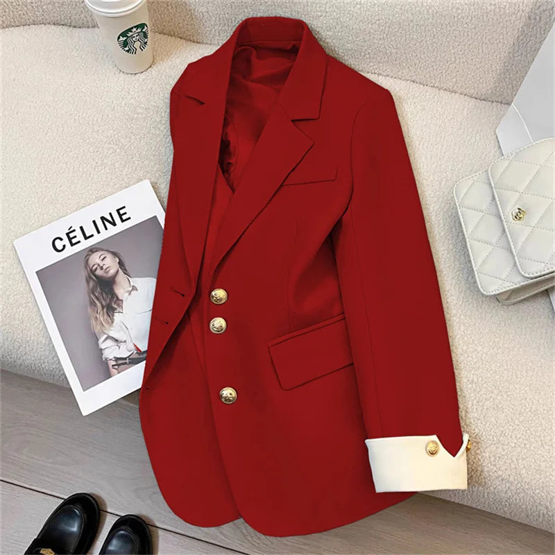 Women's Vintage Spring Autumn Single-breasted Casual Blazer Suit Jacket...
