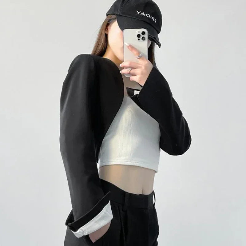 Women's Sexy Cropped Long Sleeve Chic Style Spring Blazers Jacket Solid Color...