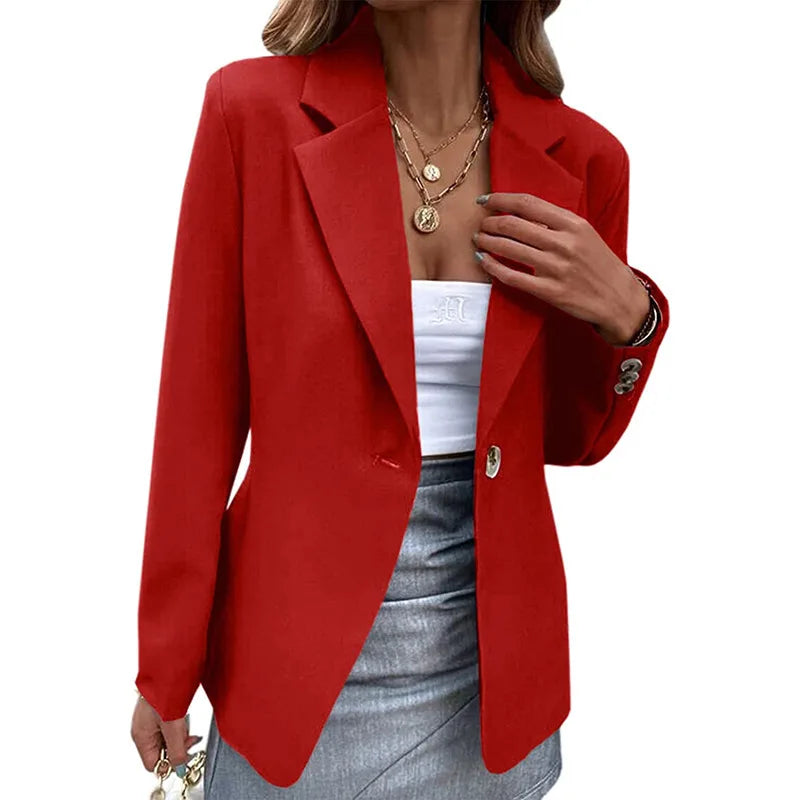 Women's Spring Long Sleeve Solid Colors One-button Simple Casual Basic Office Blazer Jackets...