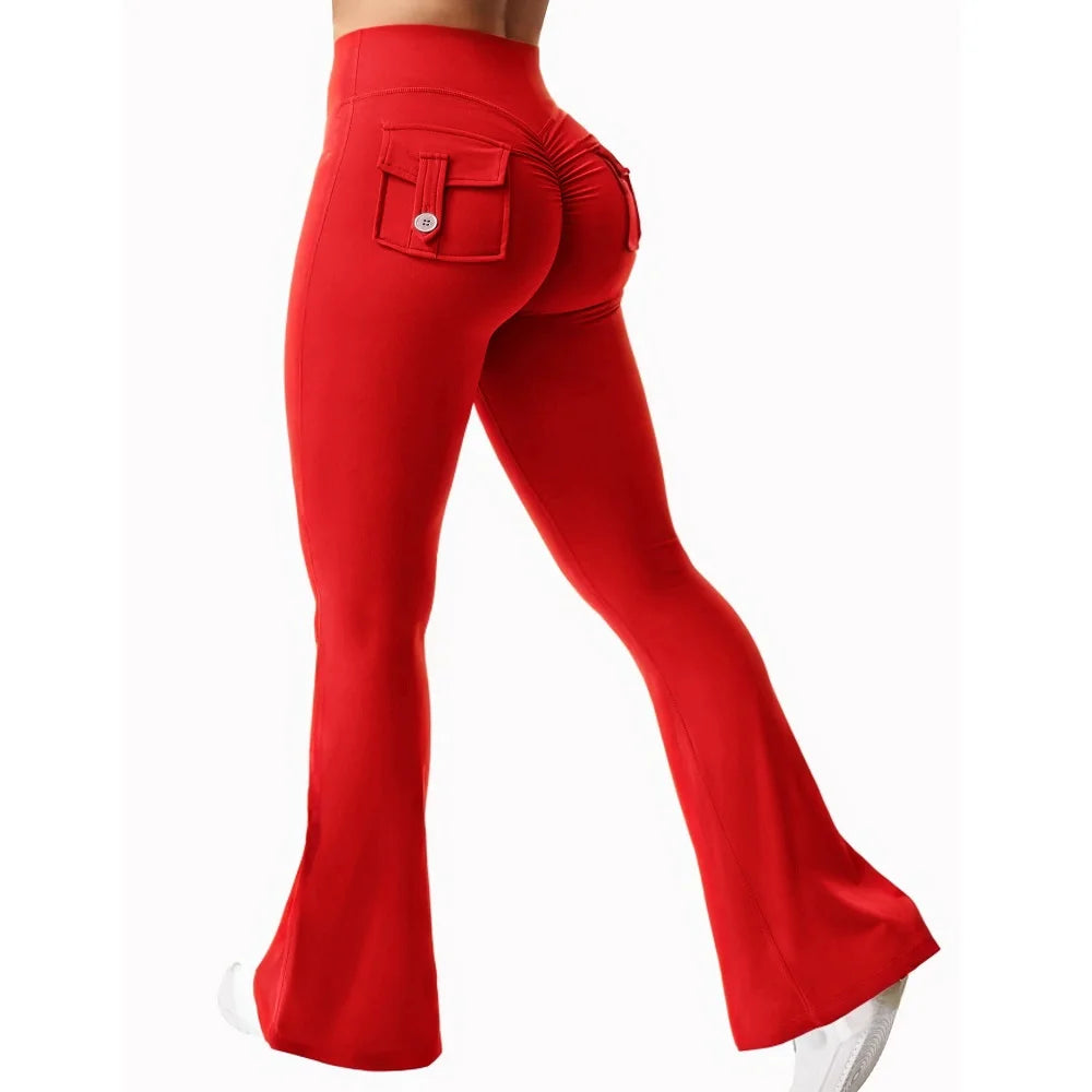 Women's Tight Fitting High Waist Butt-Lifting, Button Back Pocket Fitness Yoga Leggings...