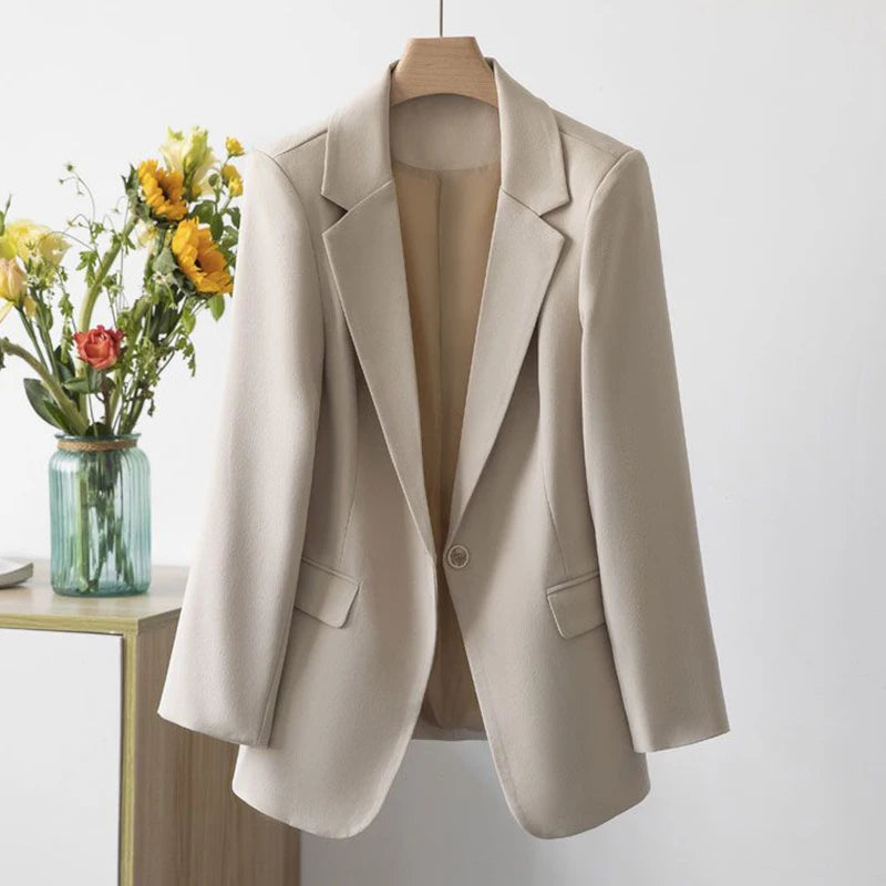 Ladies Classic Solid Colored Slim Long Sleeve Single Button Turn Down Collar Spring Autumn Blazer Suit Jacket for Women...